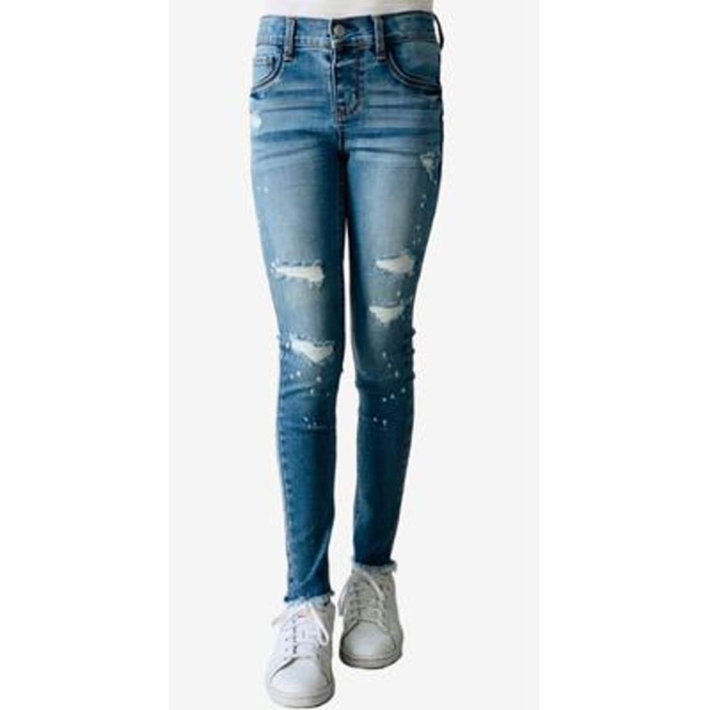Imperial Star Big Girls Destructed Paint Splattered Skinny Jeans Jeggings - Blue